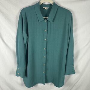Mystree Teal Crinkle Fabric Teal Long/Tunic Blouse, Sz Large, Classic, Business